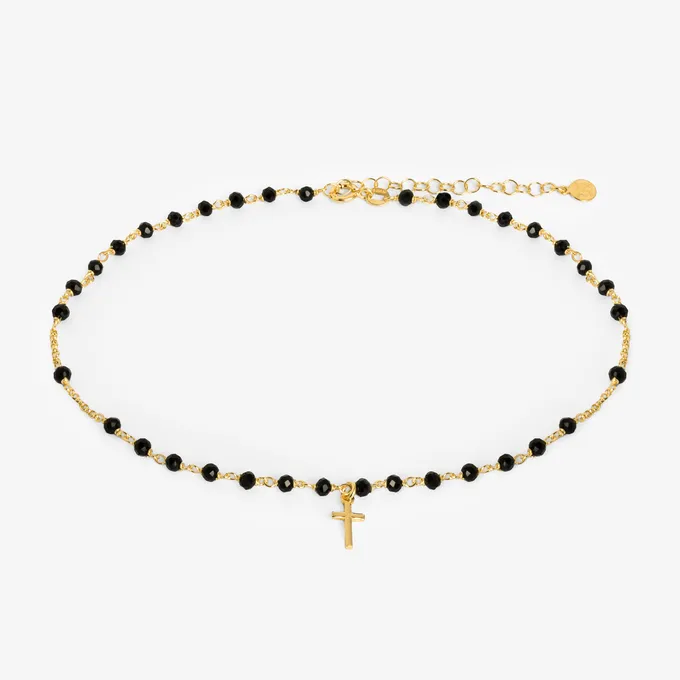 CHOKER Z KRYSZTAŁKAMI; I KRZYŻYKIEM, SREBRNY POZŁACANY