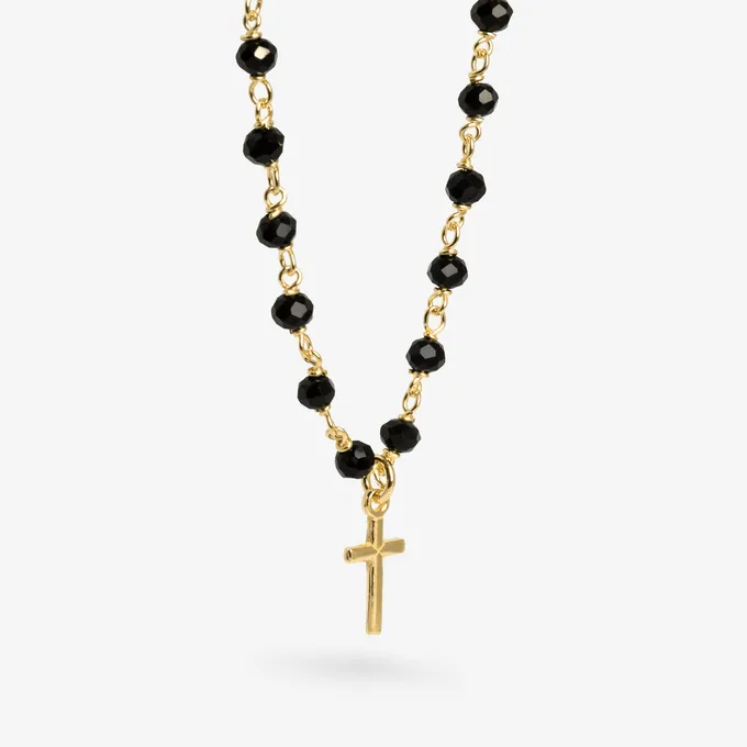CHOKER Z KRYSZTAŁKAMI; I KRZYŻYKIEM, SREBRNY POZŁACANY