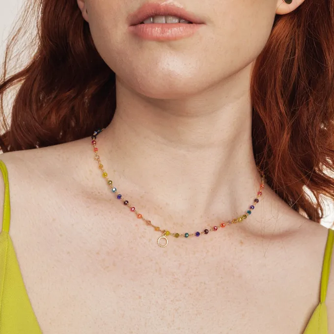 CHOKER Z KORALIKAMI; SREBRNY POZŁACANY
