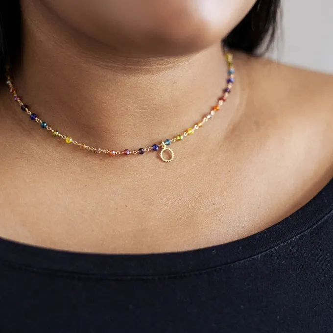 CHOKER Z KORALIKAMI; SREBRNY POZŁACANY