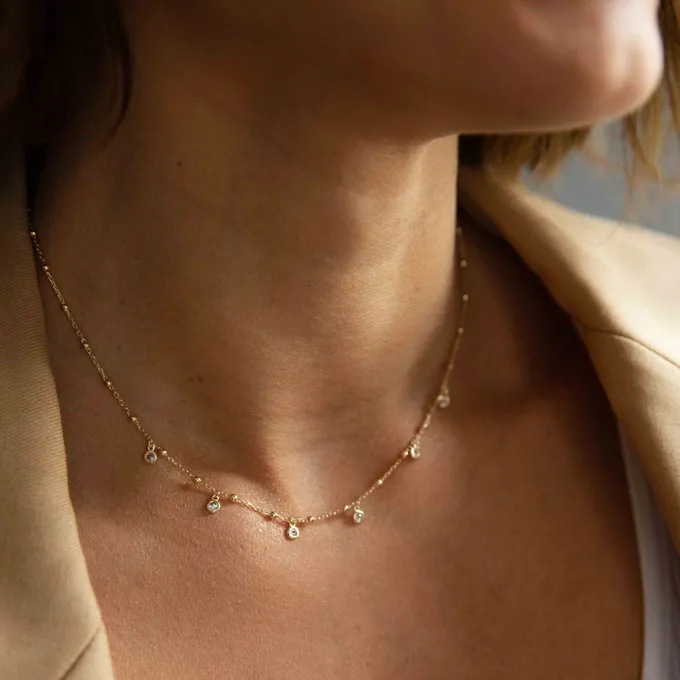 CHOKER Z CYRKONIAMI; SREBRNY POZŁACANY