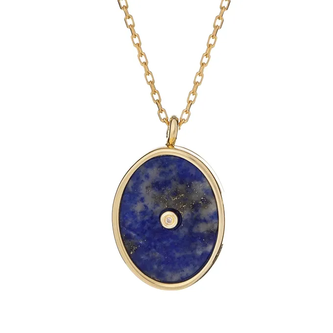 NASZYJNIK PUZDERKO; Z LAPIS LAZULI, SREBRNY POZŁACANY