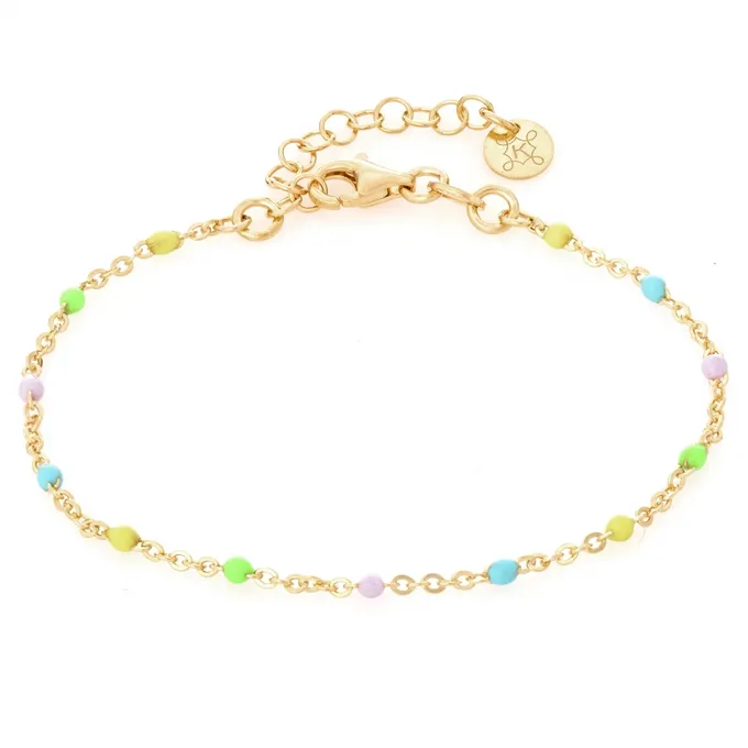 BRANSOLETKA NA NOGĘ; Z KULKAMI EMALII, SREBRNA POZŁACANA