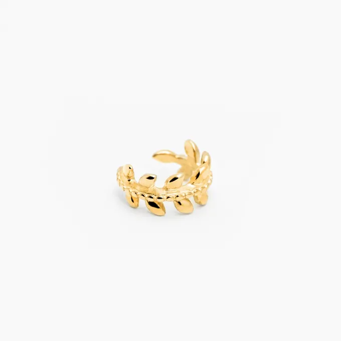 Nausznica z listkami; srebrna pozłacana