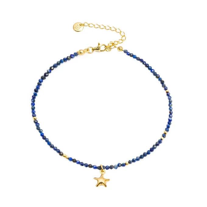 Bransoletka na nogę; z lapis lazuli i gwiazdką, srebrna pozłacana