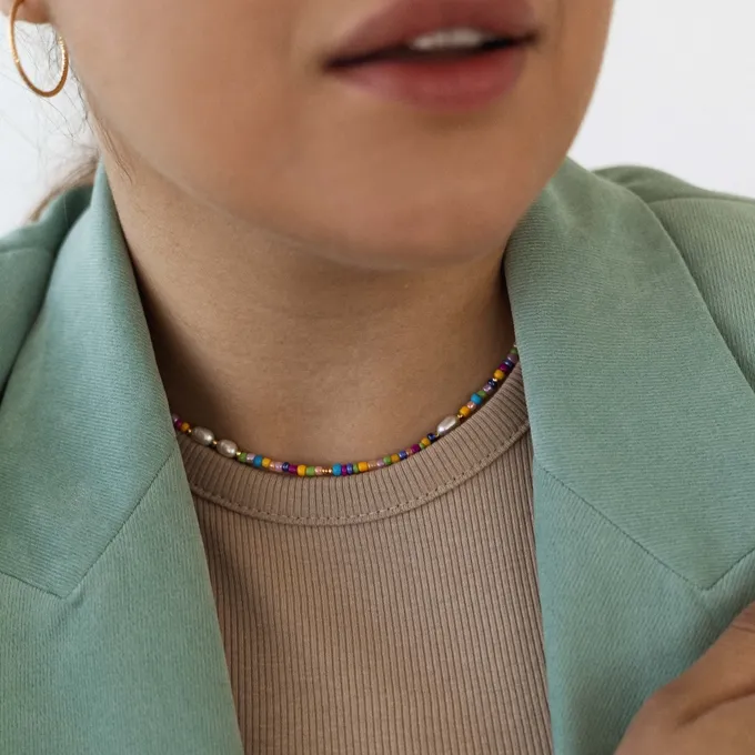 CHOKER Z KORALIKAMI; I PERŁAMI, SREBRNY POZŁACANY