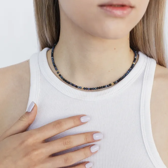 CHOKER Z DUMORTIERYTEM; SREBRNY POZŁACANY