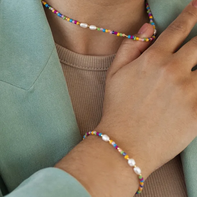 CHOKER Z KORALIKAMI; I PERŁAMI, SREBRNY POZŁACANY
