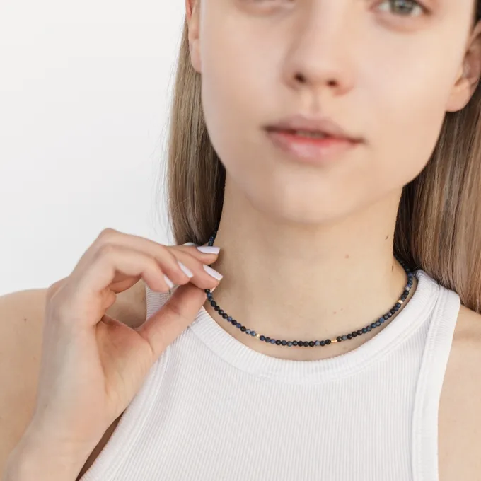 CHOKER Z DUMORTIERYTEM; SREBRNY POZŁACANY