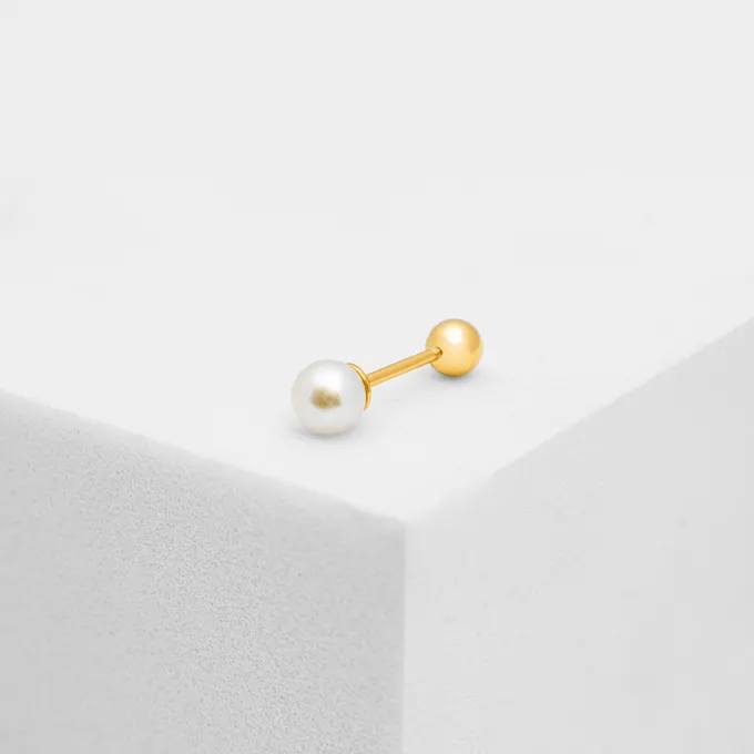 Kolczyk z perłą; 4 mm srebrny pozłacany