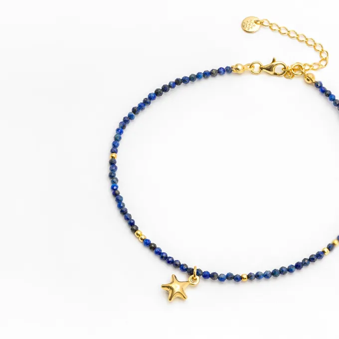 Bransoletka na nogę; z lapis lazuli i gwiazdką, srebrna pozłacana