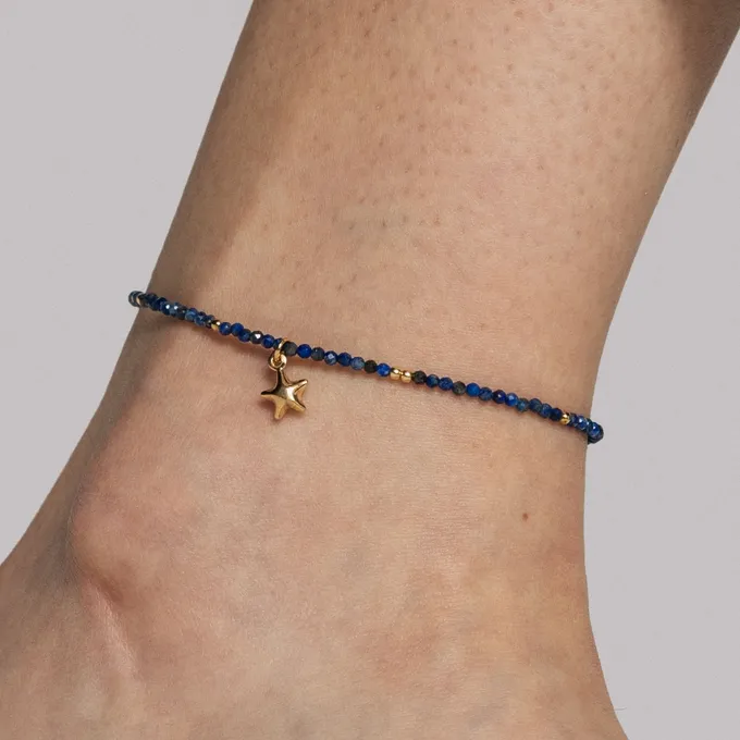 Bransoletka na nogę; z lapis lazuli i gwiazdką, srebrna pozłacana