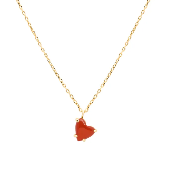 Naszyjnik z agatem; i sercem, srebrny pozłacany