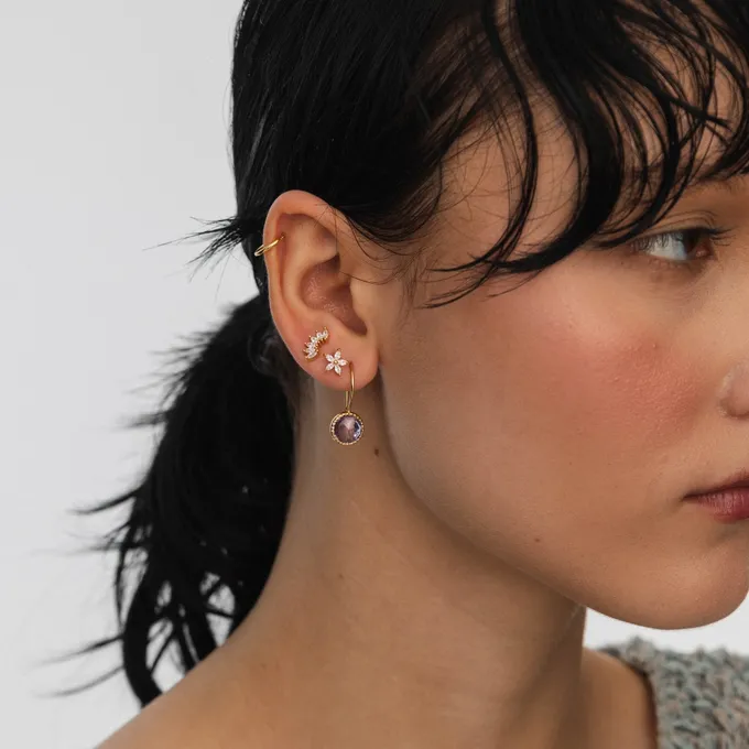 Kolczyki z ametystem; srebrne pozłacane