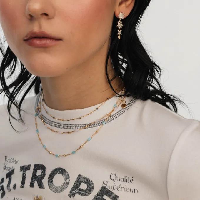 Choker z lolitem; i kuleczkami, srebrny pozłacany