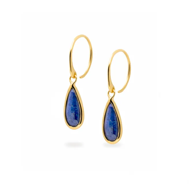 Kolczyki wiszące łezki; z lapis lazuli, srebrne pozłacane