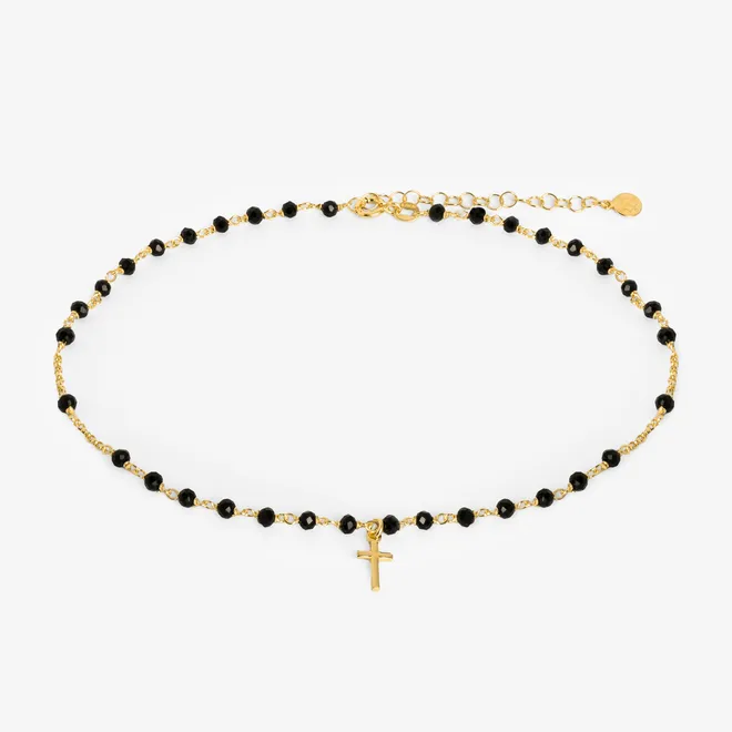 CHOKER Z KRYSZTAŁKAMI; I KRZYŻYKIEM, SREBRNY POZŁACANY