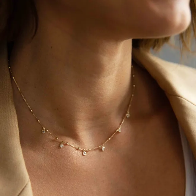 CHOKER Z CYRKONIAMI; SREBRNY POZŁACANY