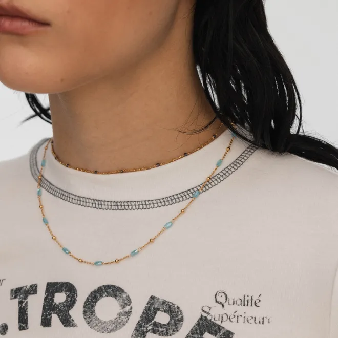 Choker z cyrkoniami; i kuleczkami, srebrny pozłacany