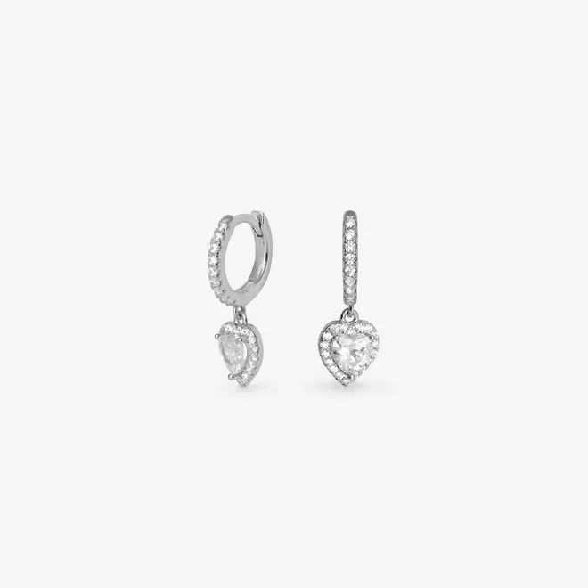 Kolczyki wiszące z serduszkami; i cyrkoniami srebrne