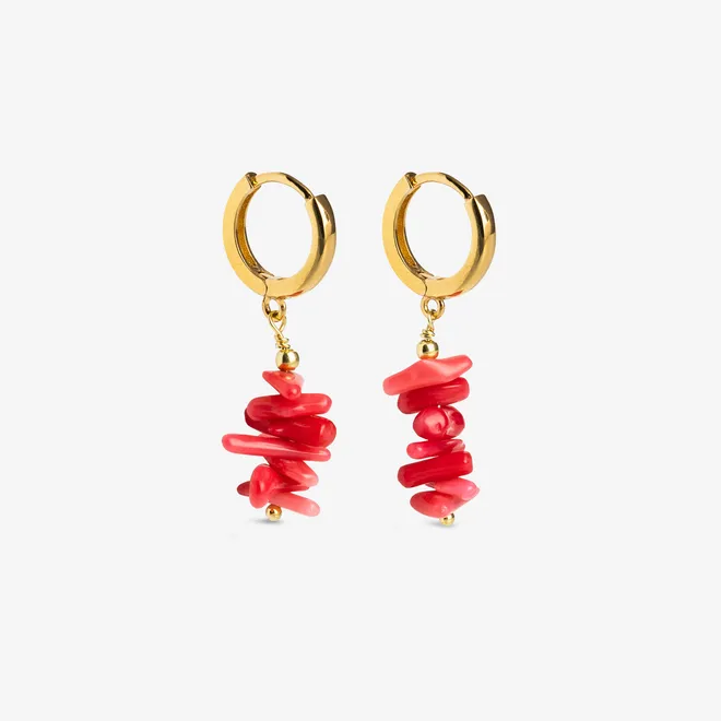 Kolczyki koła z koralem; srebrne pozłacane