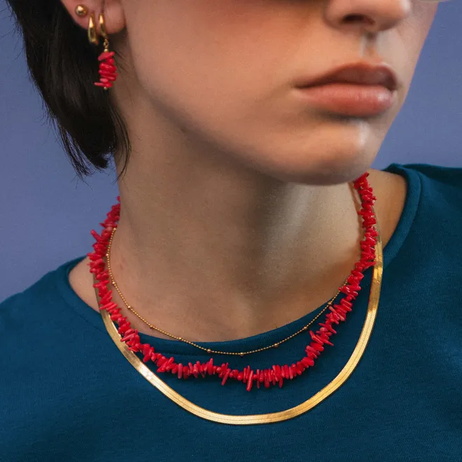 Choker z koralu; srebrny pozłacany