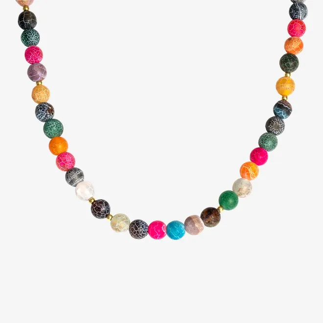 Choker z kolorowego agatu trawionego 8 mm; srebrny pozłacany