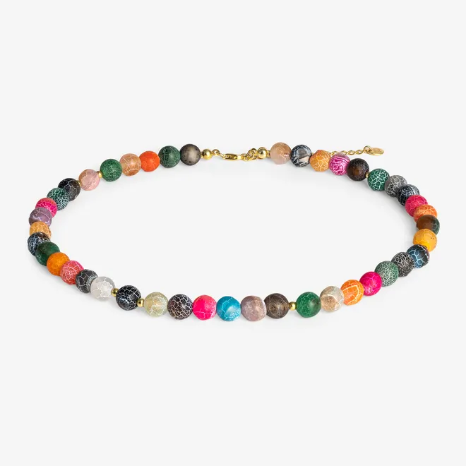 Choker z kolorowego agatu trawionego 8 mm; srebrny pozłacany