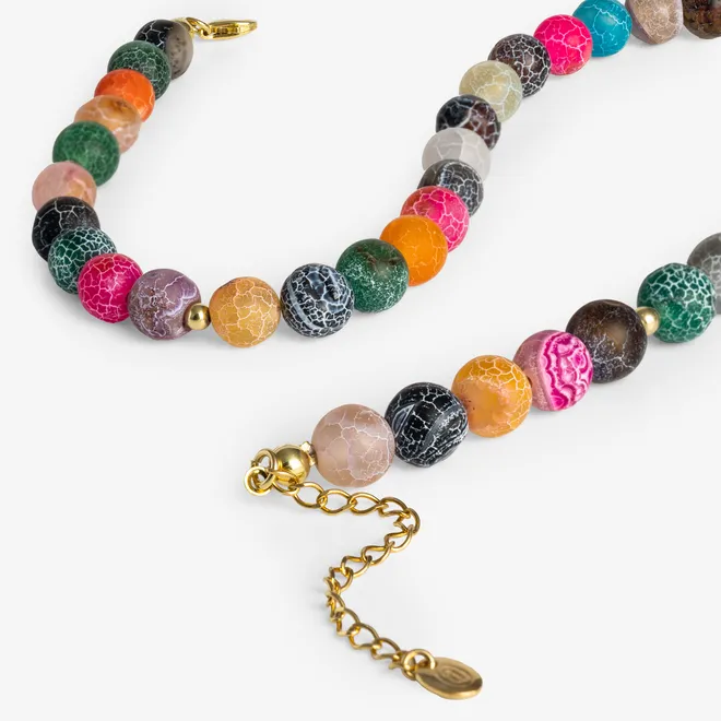 Choker z kolorowego agatu trawionego 8 mm; srebrny pozłacany