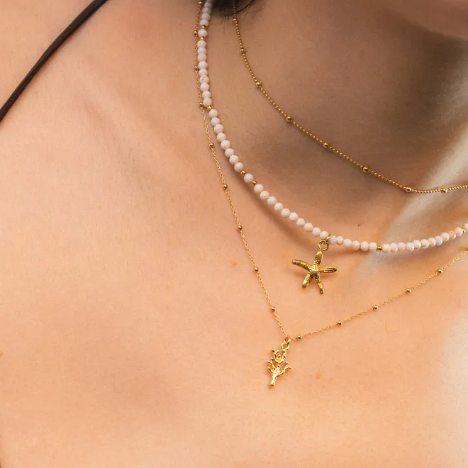 Choker z muszli z rozgwiazdą; srebrny pozłacany