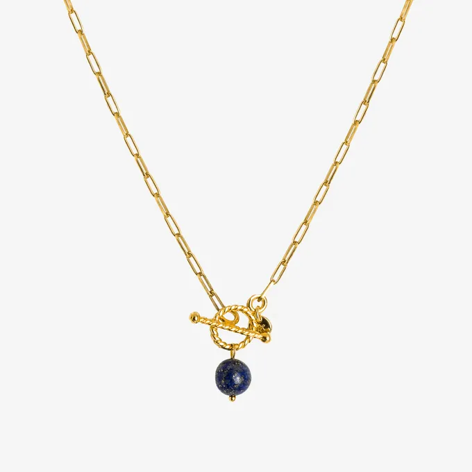 Naszyjnik z zawieszką z lapis lazuli; srebrny pozłacany