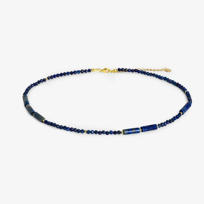 Choker z lapis lazuli; srebrny pozłacany