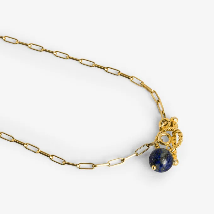 Naszyjnik z zawieszką z lapis lazuli; srebrny pozłacany