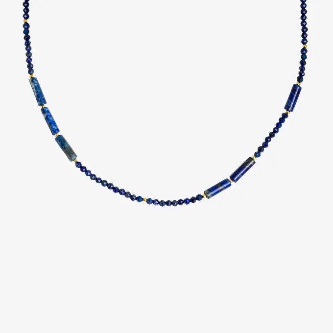 Choker z lapis lazuli; srebrny pozłacany