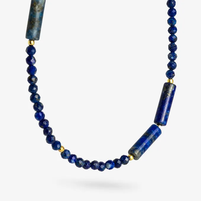 Choker z lapis lazuli; srebrny pozłacany