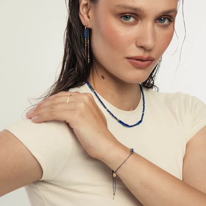 Choker z lapis lazuli; srebrny pozłacany