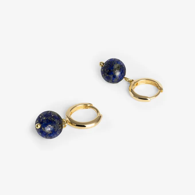 Kolczyki kółka z lapis lazuli 1,2 cm; srebrne pozłacane