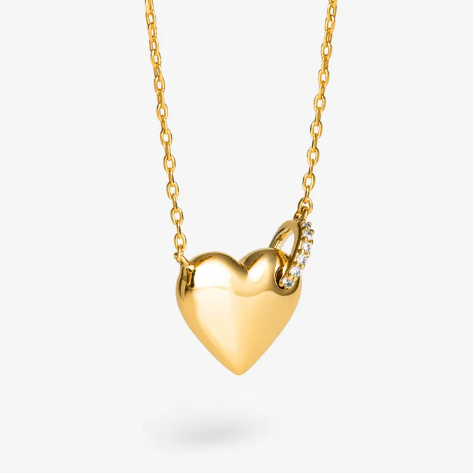 Naszyjnik z pompowanym serduszkiem; pozłacany