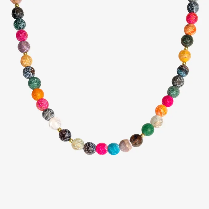 Choker z kolorowego agatu trawionego 8 mm; srebrny pozłacany