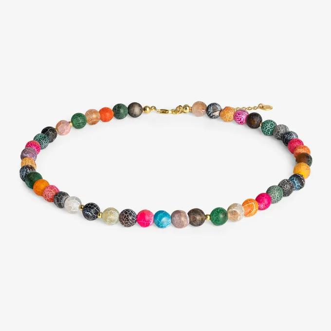 Choker z kolorowego agatu trawionego 8 mm; srebrny pozłacany
